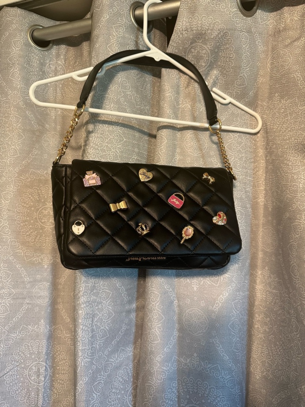 Juicy Couture Black Quilted Shoulder Bag with Decorative Pins